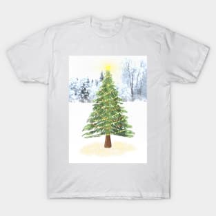 Christmas Tree in Snowy Field T-Shirt